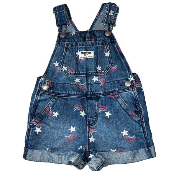 Osh Kosh B'Gosh Vintage Vestback RWB Patriotic Stars Overalls Girls 12 Months - Picture 1 of 4